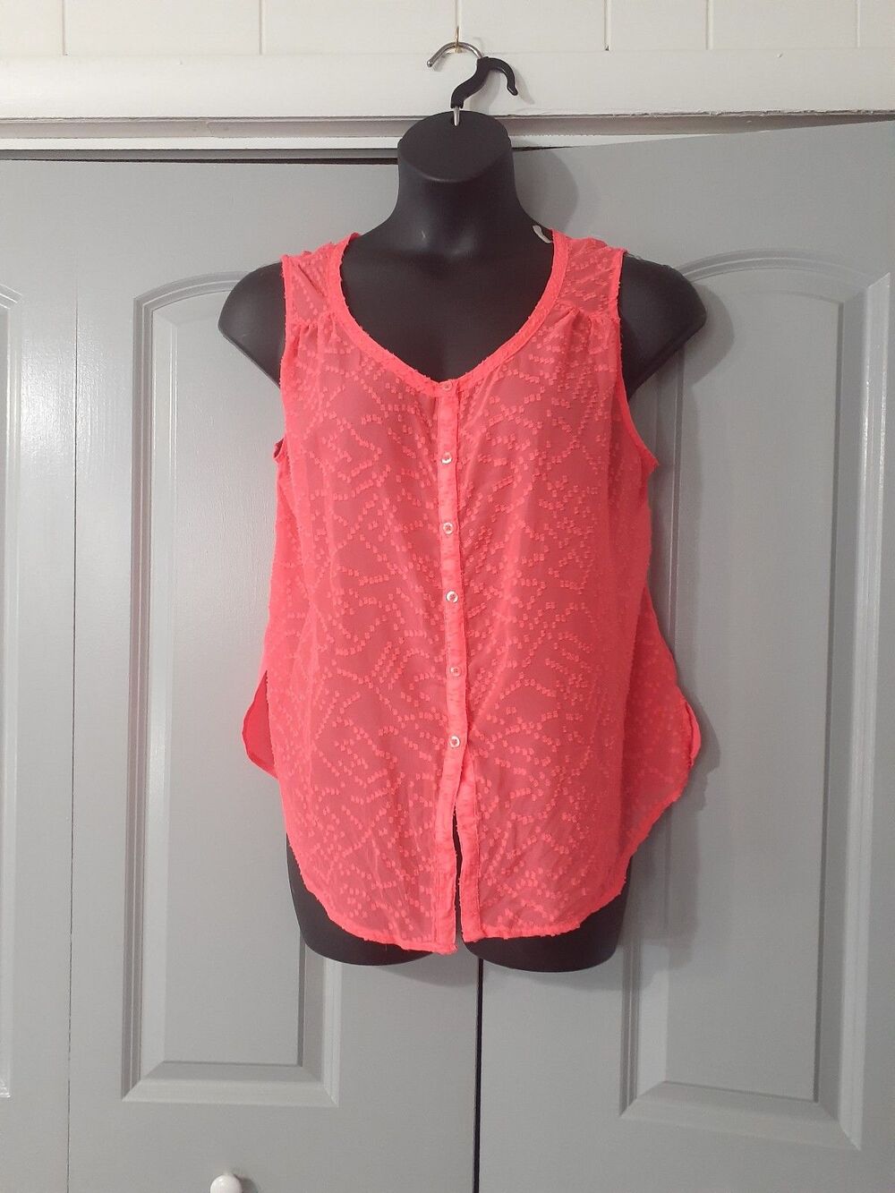 Seventeen neon orange sheer sleeveless blouse